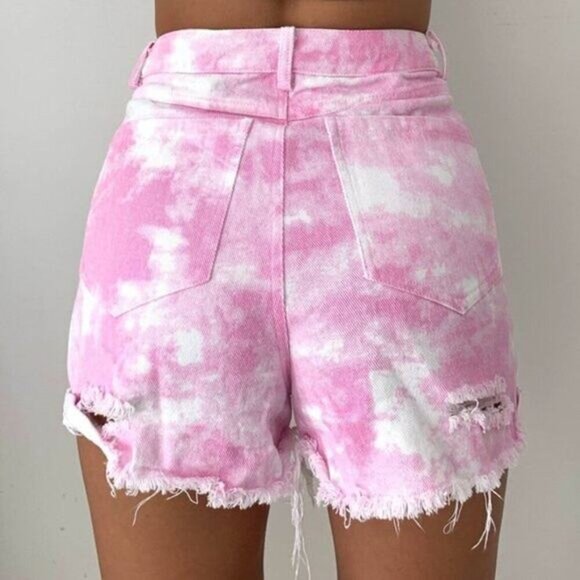 NWT TIGER MIST Arabella High-Waist Tie Dye Denim Short Sz Medium Raw Hem - Picture 5 of 10